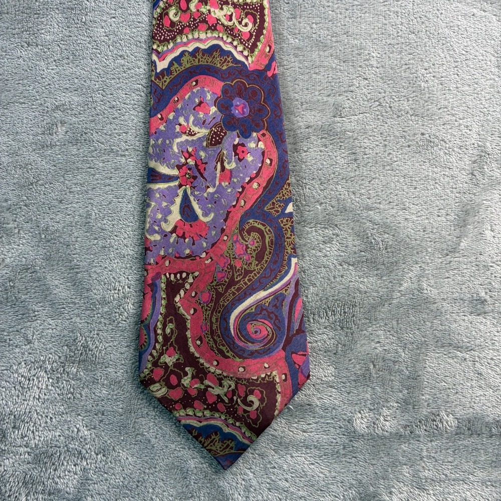Marco Daniel 100% Silk Mens Paisley Silk Tie Purple Pink Blue Green Designer